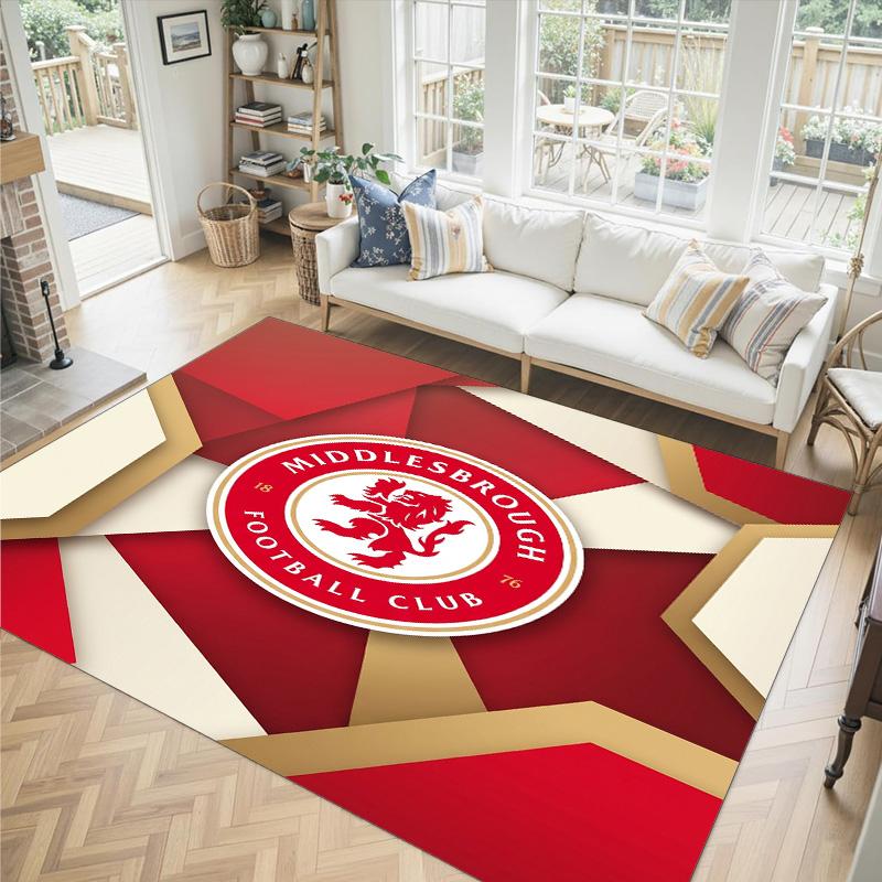 Middlesbrough FC Design Crystal Velvet Carpet Cozy Non?Slip Printed Rug For Bedroom Living Room Entrance