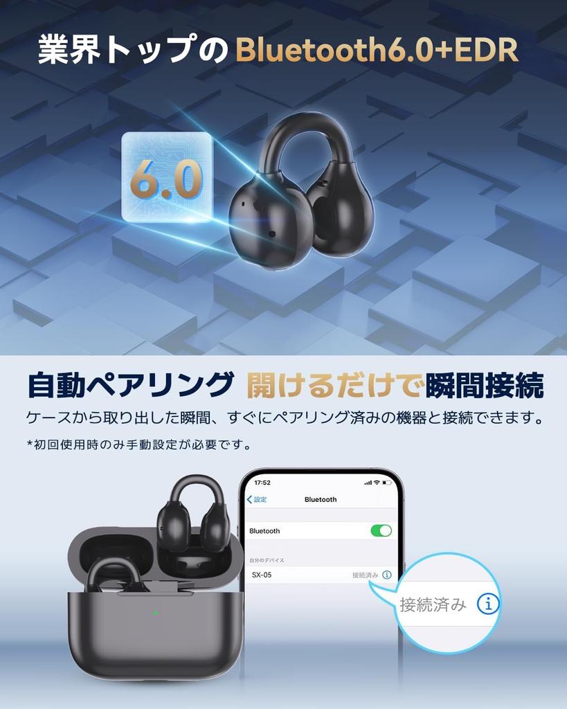 Bluetooth 6.0 Wireless Earbuds with Dual Silicone Microphones, AI Smart ENC Calling, 60 Hours of Music Playback, Clip-on Earbuds, Air Conduction,