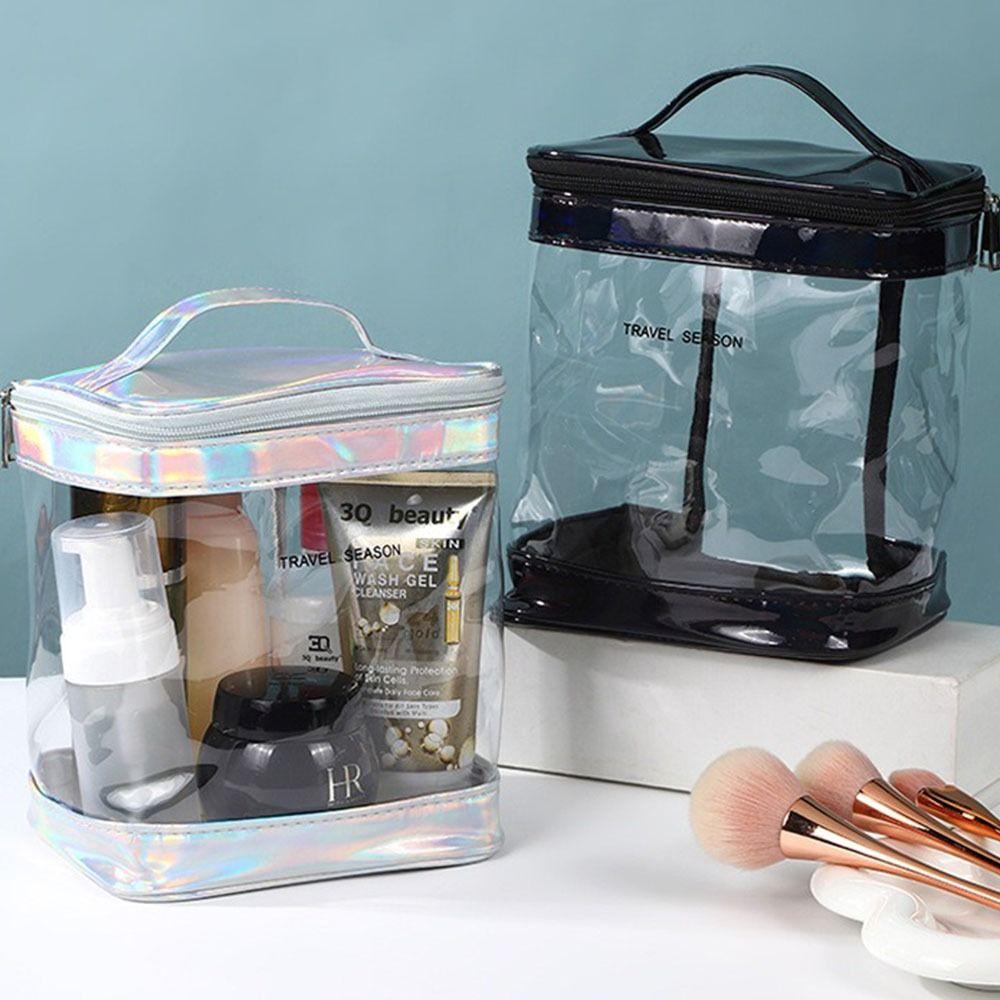 

Handheld Transparent Cosmetic Bag PVC Toiletry Storage Pouch Fashion Clear Makeup Bag Travel рожевий