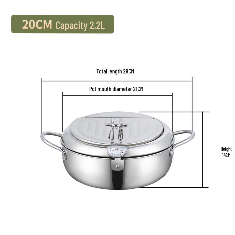304 Stainless Steel Tempura Fryer with Thermometer for Oil-Saving On Induction and Gas Stoves
