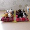 Realistic Sleep Cats Doll Plush Furry Animal Statue with Soft Mat Bed Stuffed Pet Doll for Kids Adults Birthday Gift