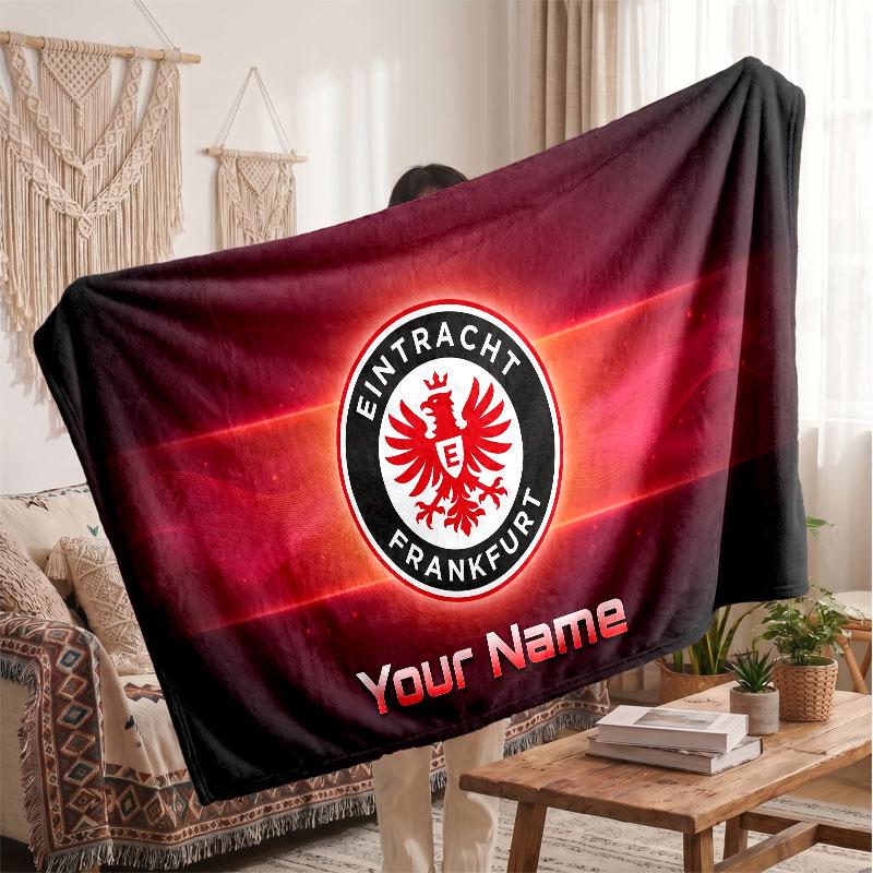 Eintracht Frankfurt Personalized Fleece Blanket With Football Logo, Custom Name Text Soft Warm Home Throw Blanket