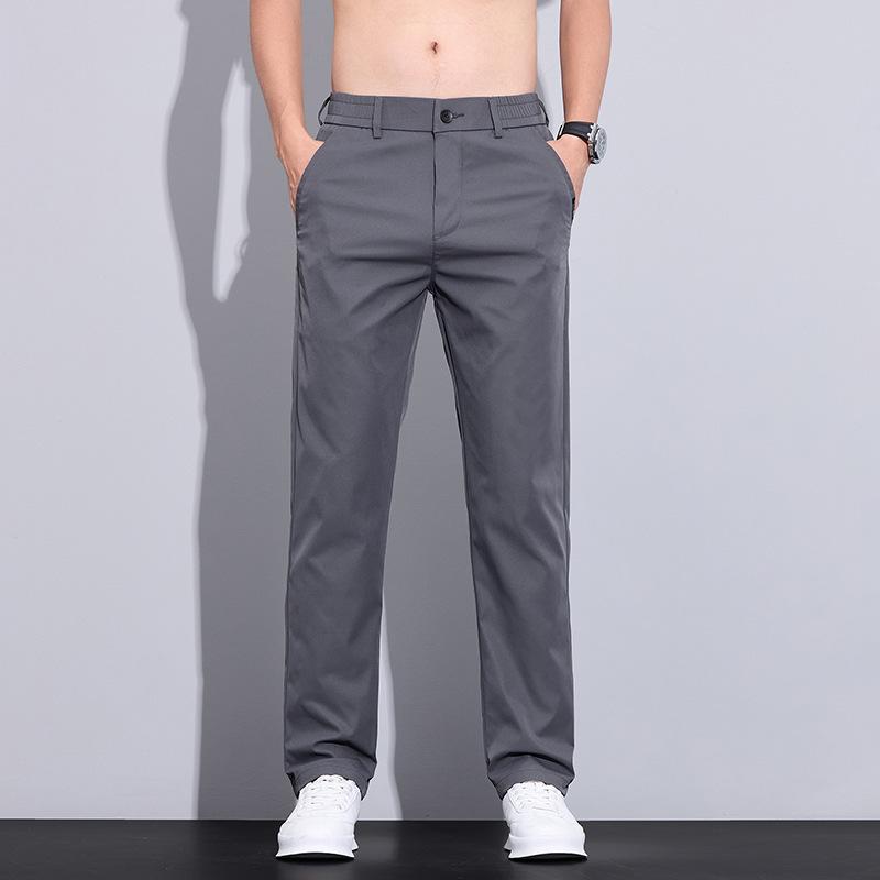

Summer new men s casual pants ice silk thin breathable slim straight pants versatile light business quick-drying men s pants 38 темно-сірий