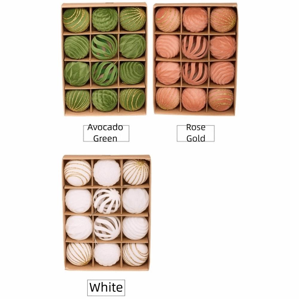 12Pcs/Box Velvet Christmas Hanging Balls DIY Crafts Painted Plastic Christmas Tree Ornament 6CM Christmas Hanging Ornament