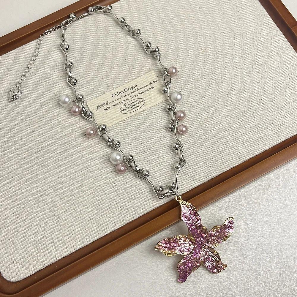 Collier de Perles d'Imitation Exagéré Chaîne Clavicule Collier Pendentif Étoile de Mer Femmes