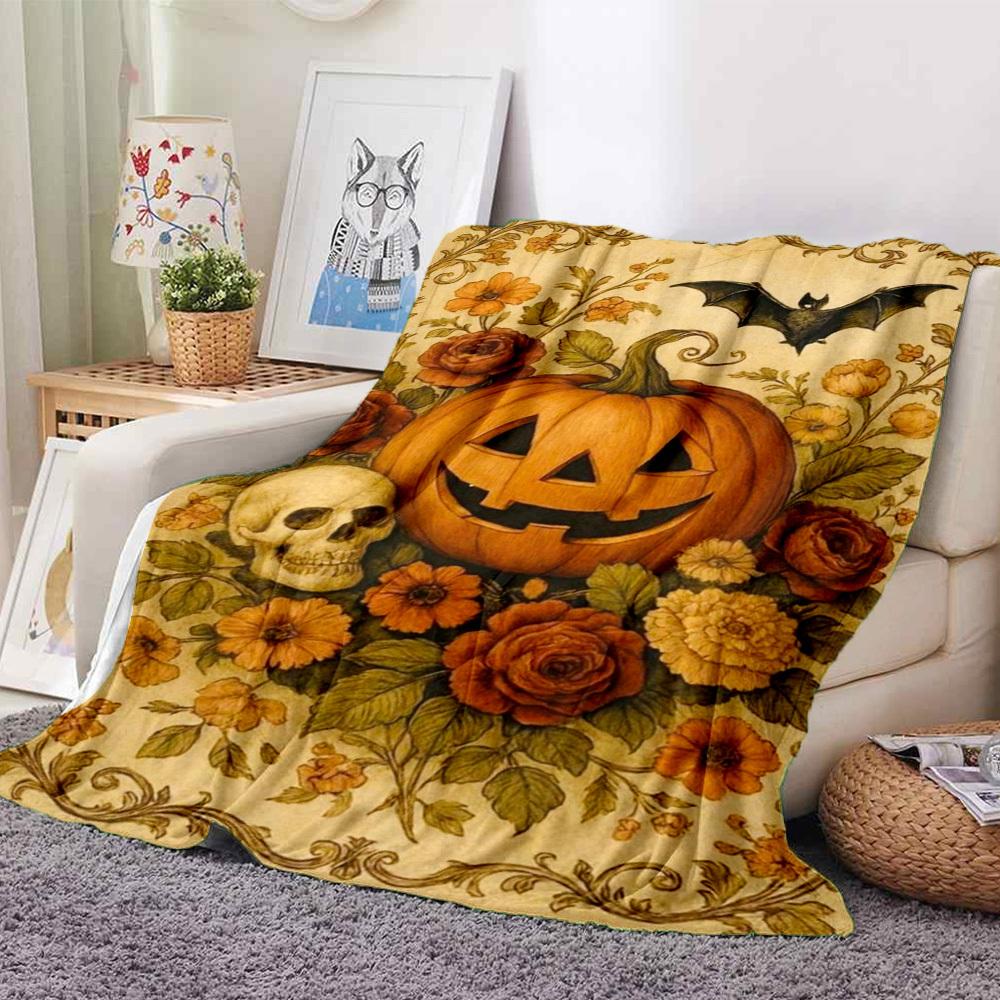 1pc Pumpkin, Halloween Blanket Lightweight Flannel Blanket Throw Blanket For Sofa, Bed, Travel, Camping, Livingroom, Couch, Chair, And Bed yy250902618