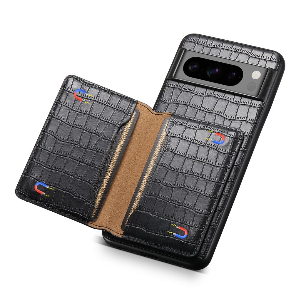 For Google Pixel 8 Pro Kickstand Case Card Holder Phone Cover Crocodile Texture