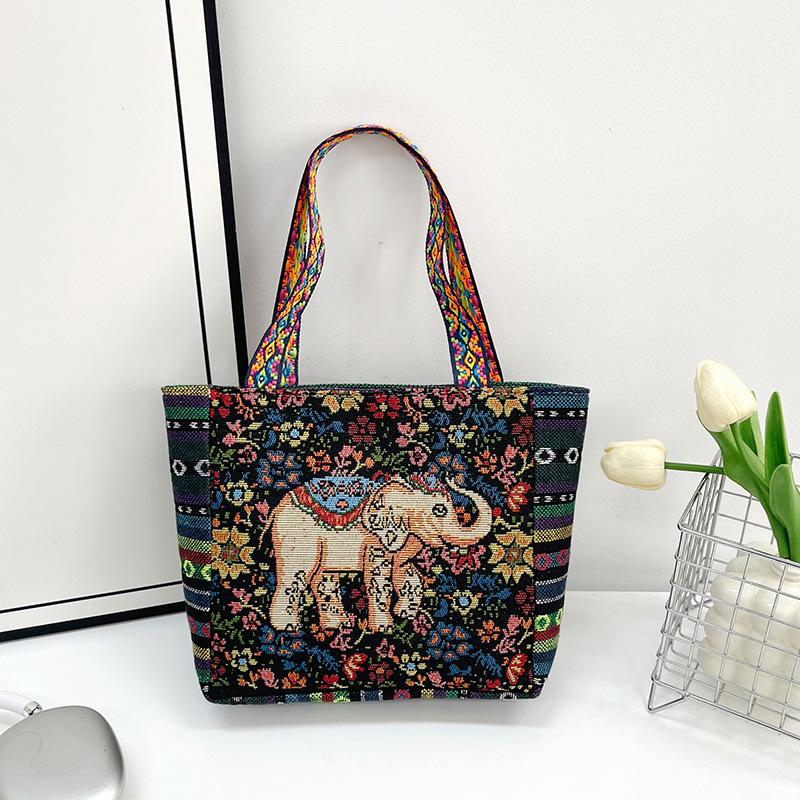 Embroidery hand bag literary retro shoulder bag women's large capacity linen embroidery handbag women