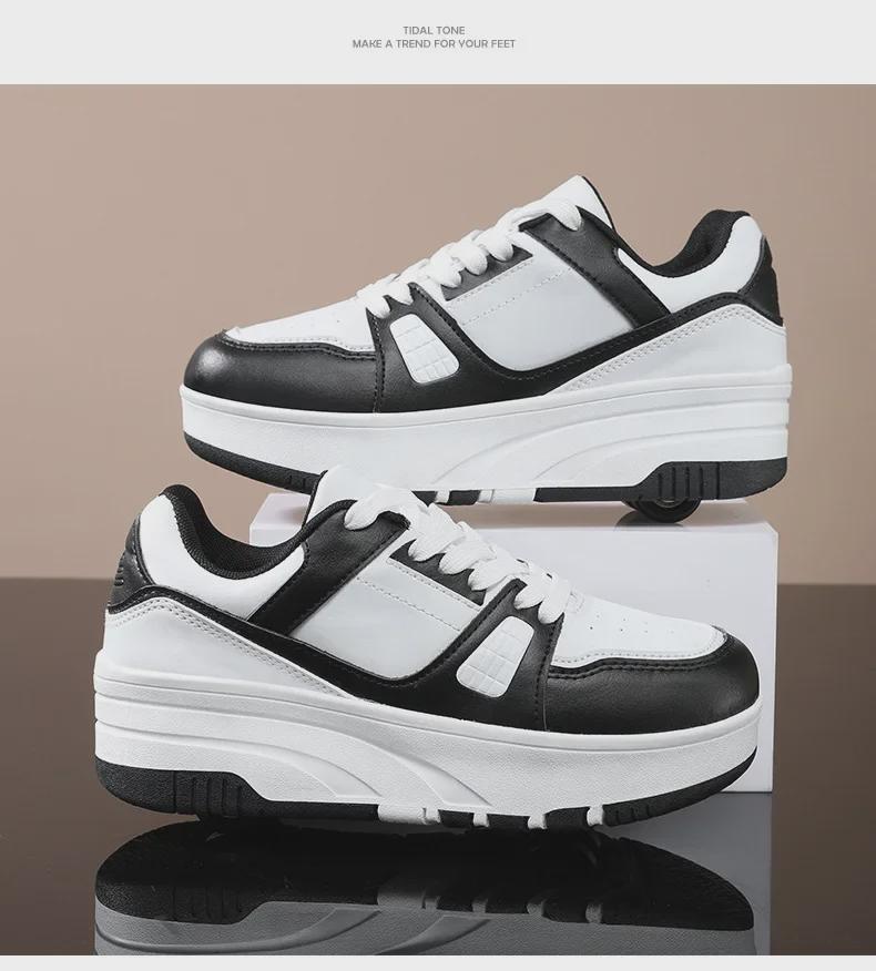 Children's Leather 4-Wheel Running Shoes & Roller Skates - For Boys and Girls