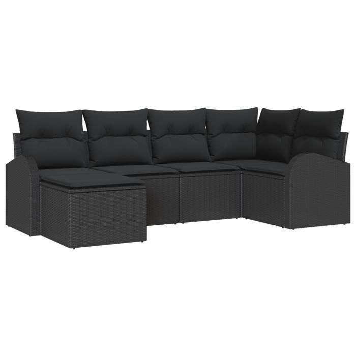 VidaXL Ensemble de Canapé de Jardin 6 pièces avec Coussins Noir Poly Rotin 3346113