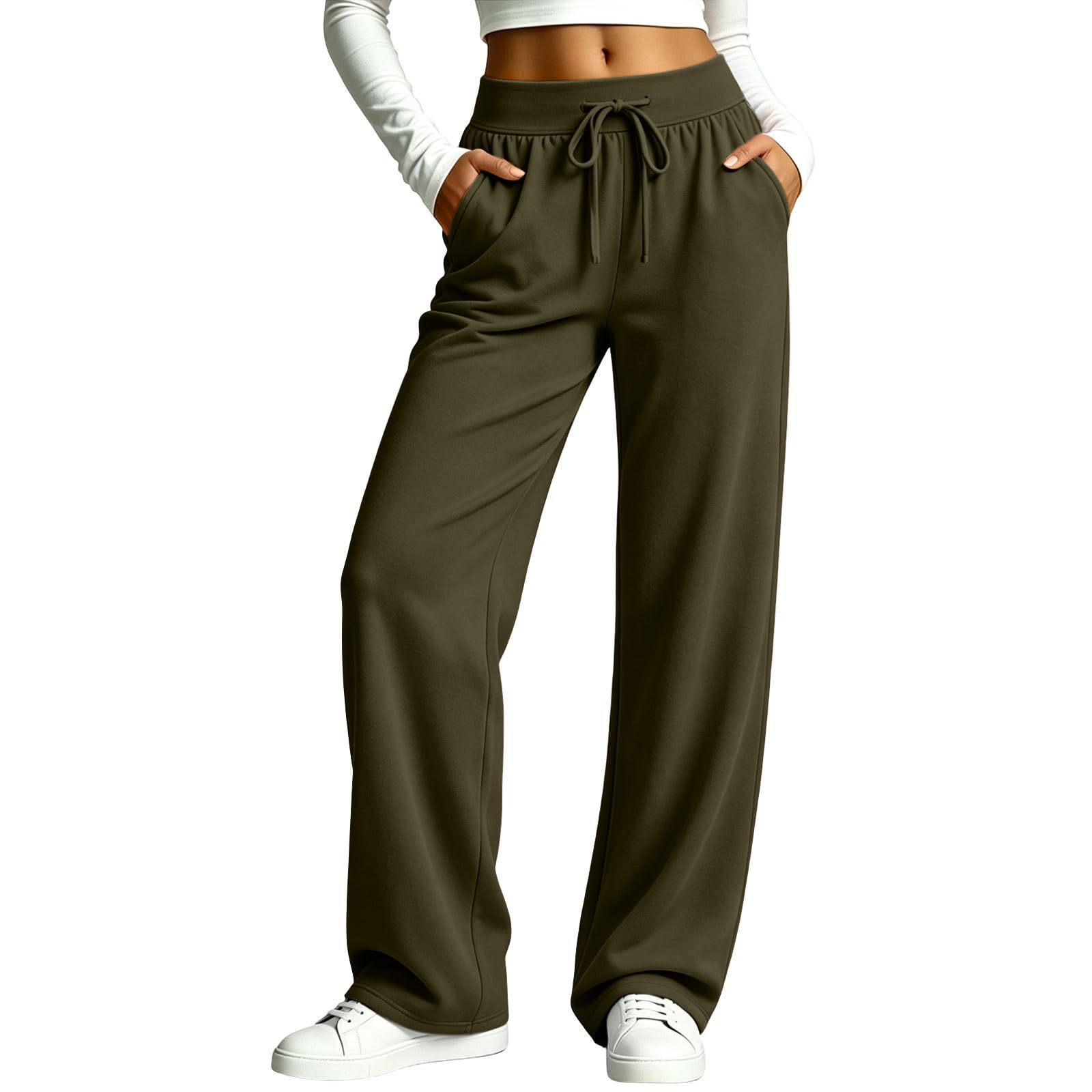 Women s Color High Waist Wide Leg Sweatpants with Drawstring for Casual Wear L