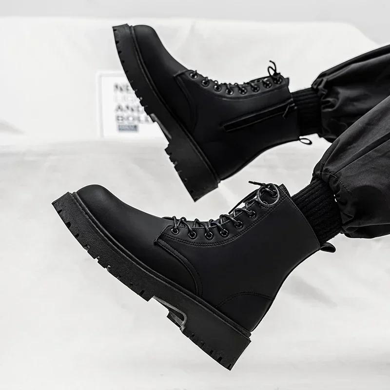 Mens High-top Boots High Quality Leather Casual Boots British Style Lace Up Ankle Boots Non Slip Platform Boot Botas Para Hombre