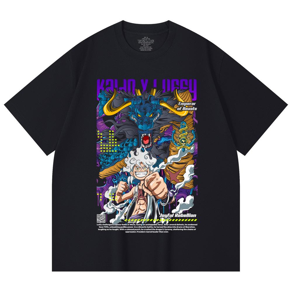 T-shirt Unisex Pesante 100% Cotone 230 g/m² Pezzo Unico Stampa V35 Luffy Kaido