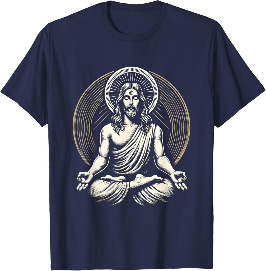 Jesus Meditating Spiritual Zen Graphic Tee Men's Cotton Casual Short Sleeve T-Shirt
