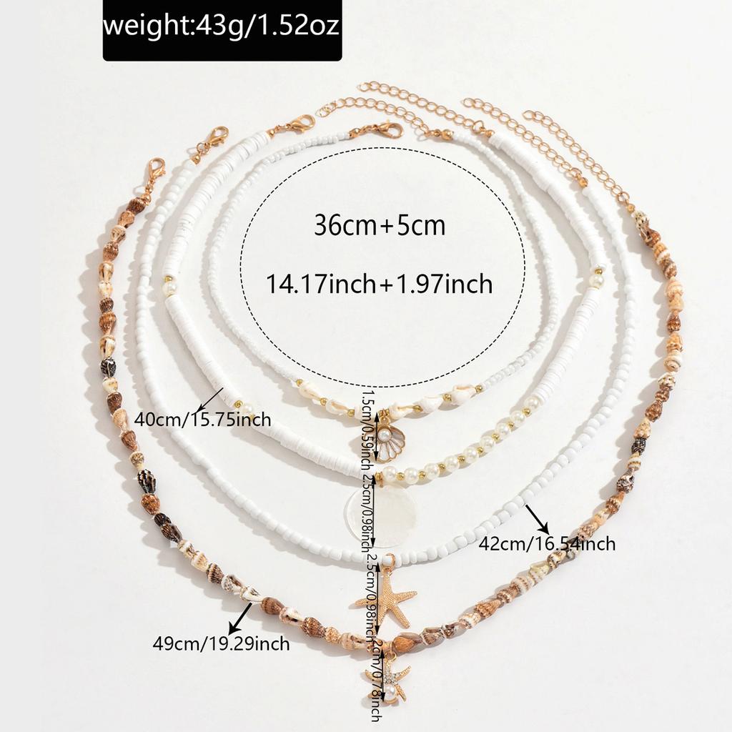 Seaside necklace European and American beach vacation starfish shell pearl neck chain stacked beaded collarbone chain female