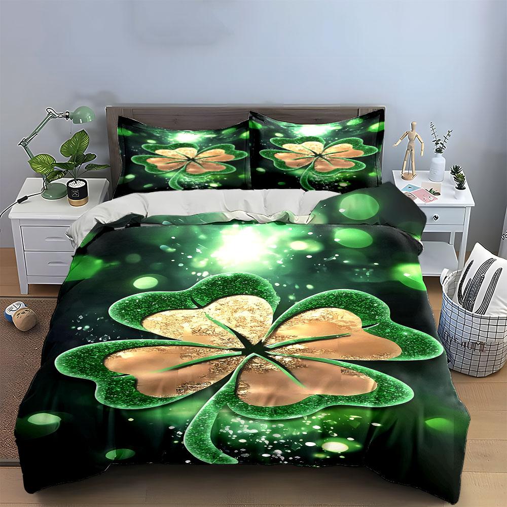 Green and gold clover. Bedding sets Duvet cover sets Duvet covers Pillowcases(1 * Duvet Cover 2 * Pillowcases without duvet insert)