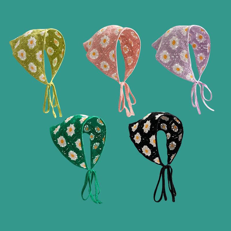 Daisy Knit Triangle Headscarf - Pure Cotton French Countryside Style Hairband for Women