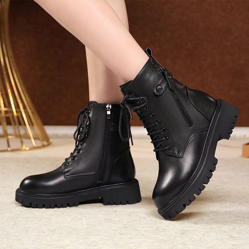 Martin boots women's winter velvet thick-soled snow boots flat-soled women's boots cotton boots thermal short boots fluffy leather shoes