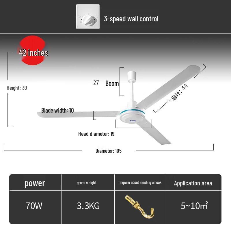 Oakes 56" High Airflow Ceiling Fan, Low Noise, Old Style, Iron Blades for Living & Dining Rooms, Home, Commercial & Industrial Use