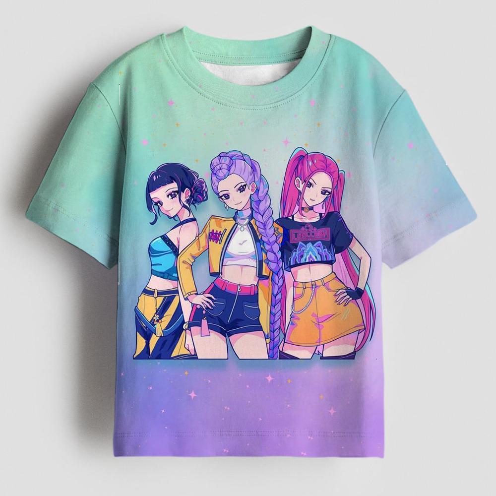 Top female group K-POP series girls T-shirt, KPOP Demon Hunters girls sweatshirt, 3-14Y children's cartoon T-shirt