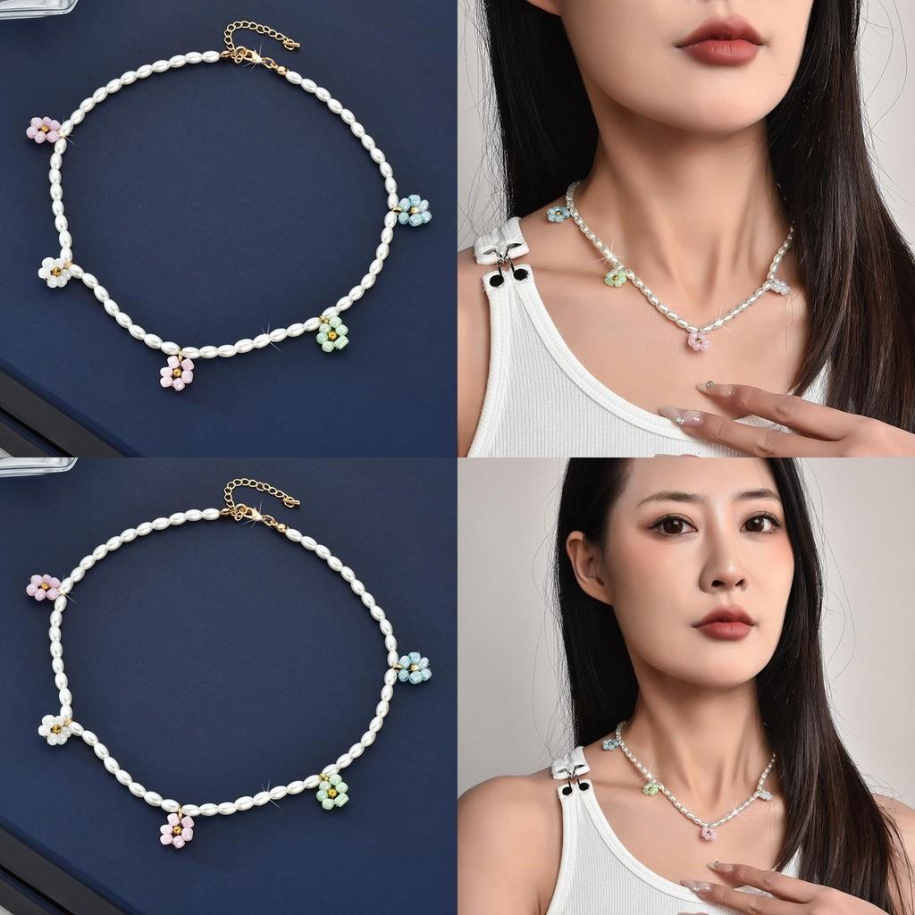 Korean Trendy Inspired Pearl Flower Necklace For Women Unique Beaded Design For Occasion Every