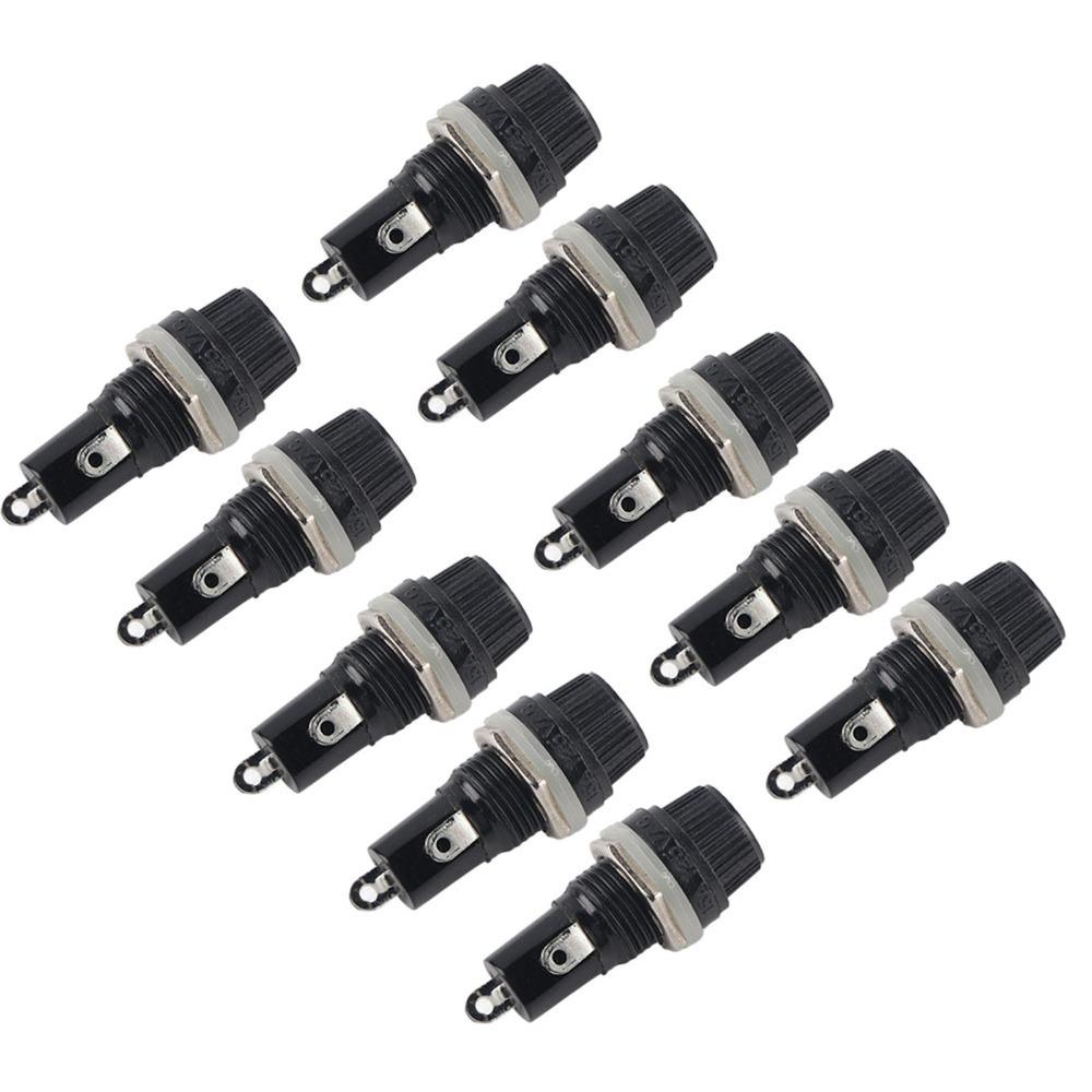 10PCS Black Electrical Screw Holder Durable Flat Tube Type Fusehold  Electronic Equipment
