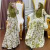 Muslim Floral Print Maxi Dress Women's Long Sleeve O-Neck Loose Abaya Casual Ramadan Kaftan For Middle East