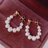 Simple circle natural freshwater pearl stud earrings women's s911 silver needle light luxury high-end niche design earrings earrings