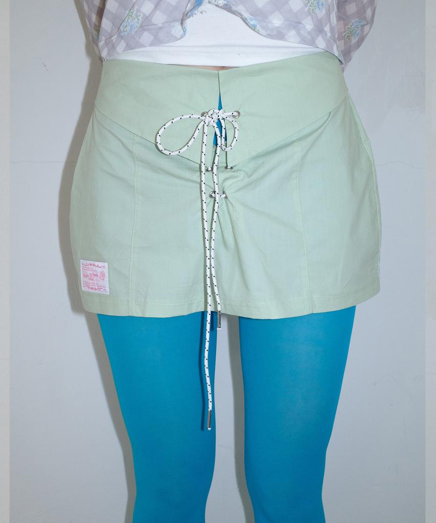 Faike Eyelet Lace-Up Mini Skirt_Mint Green