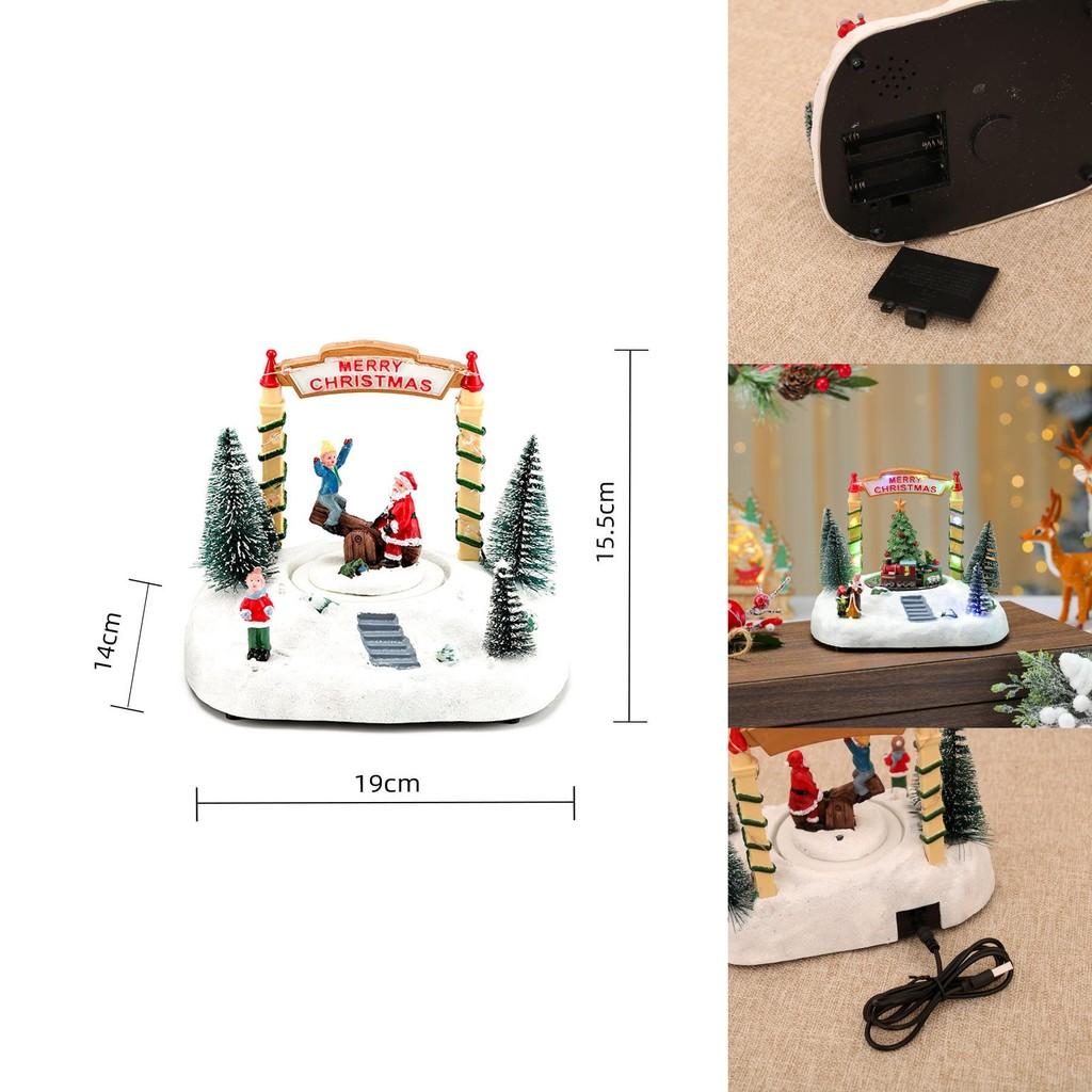 Resin Rotating Seesaw Music Box Snow Scene With Christmas Decor For Holiday Gifts And Ornament Display