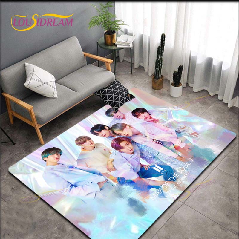 Alfombra de Área Más Nueva de Kpop Bangtan Boys BTS Alfombrilla de Piso para Juegos Infantiles Alfombra Decorativa Más Nueva con Patrón 3D para Sala de Estar