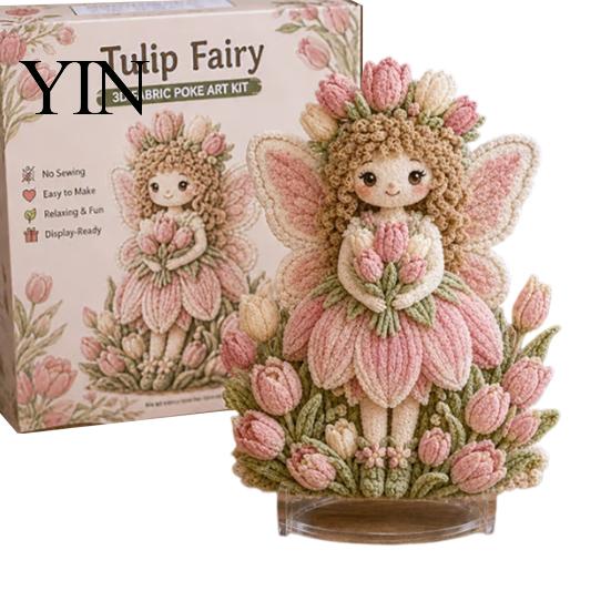 Kit Decorazione Artistica in Tessuto 3D Fata dei Fiori, Set Artigianale Punching Bambola Kit Ricamo ad Ago per Adulti, Regalo Fatto a Mano Attività Terapeutiche Rilassanti