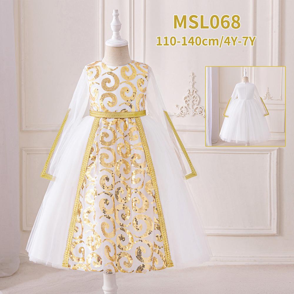 Muslim Dress Print Princess Dress White Spliced Dress