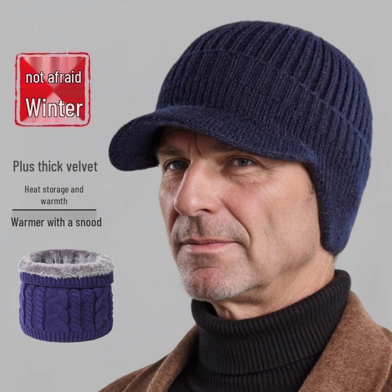 Men's Winter Knit Duckbill Cap: Thick Velvet-Lined, Warm Wool Hat for Cold Weather