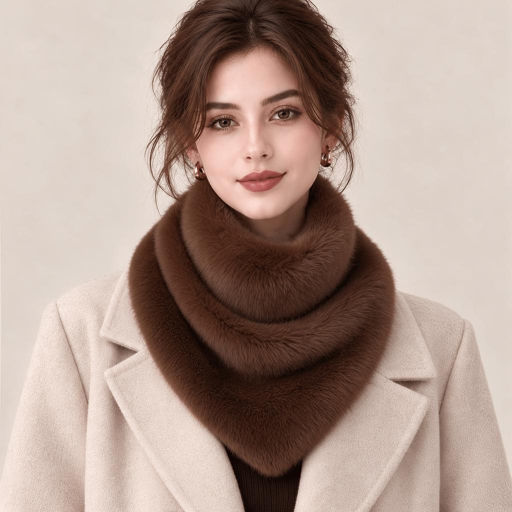 Damen Faux Dreiecksschal, Retro Winddichter Warmer Schal & Nackenschutz, Weicher Plüsch Geeignet für den Winter, Gemütlicher Flauschiger Wickel für Draußen, Handwaschbar