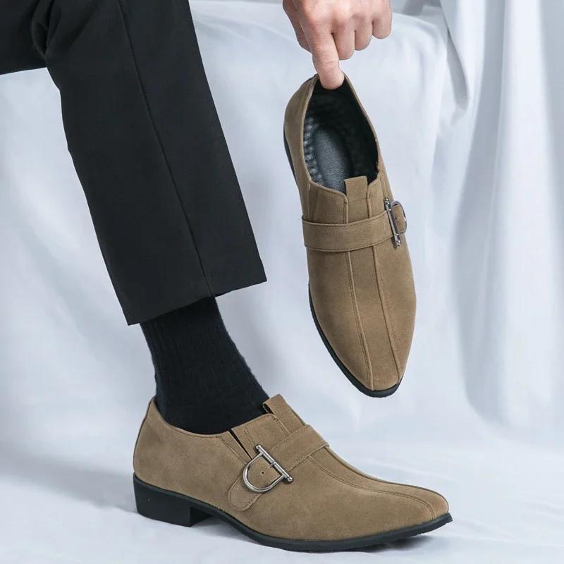 Fashion Luxury Brand Designer Suede Leather Monk Strap Shoes For Men Formal Wedding Dress Homecoming Sapatos Tenis Masculino