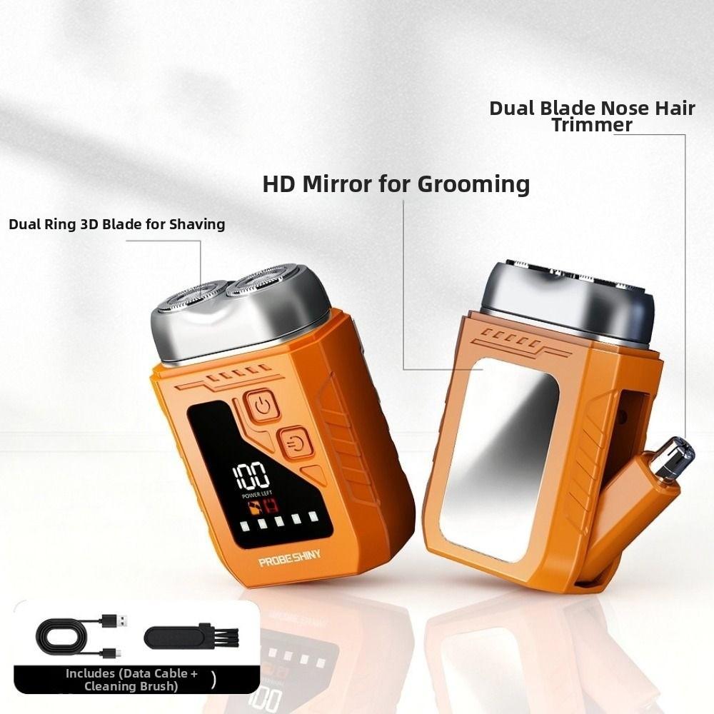 2in1 Mini Electric Shaver Digital Display Portable Rotary Razor Smart Nose Hair Clipper  Travel Use