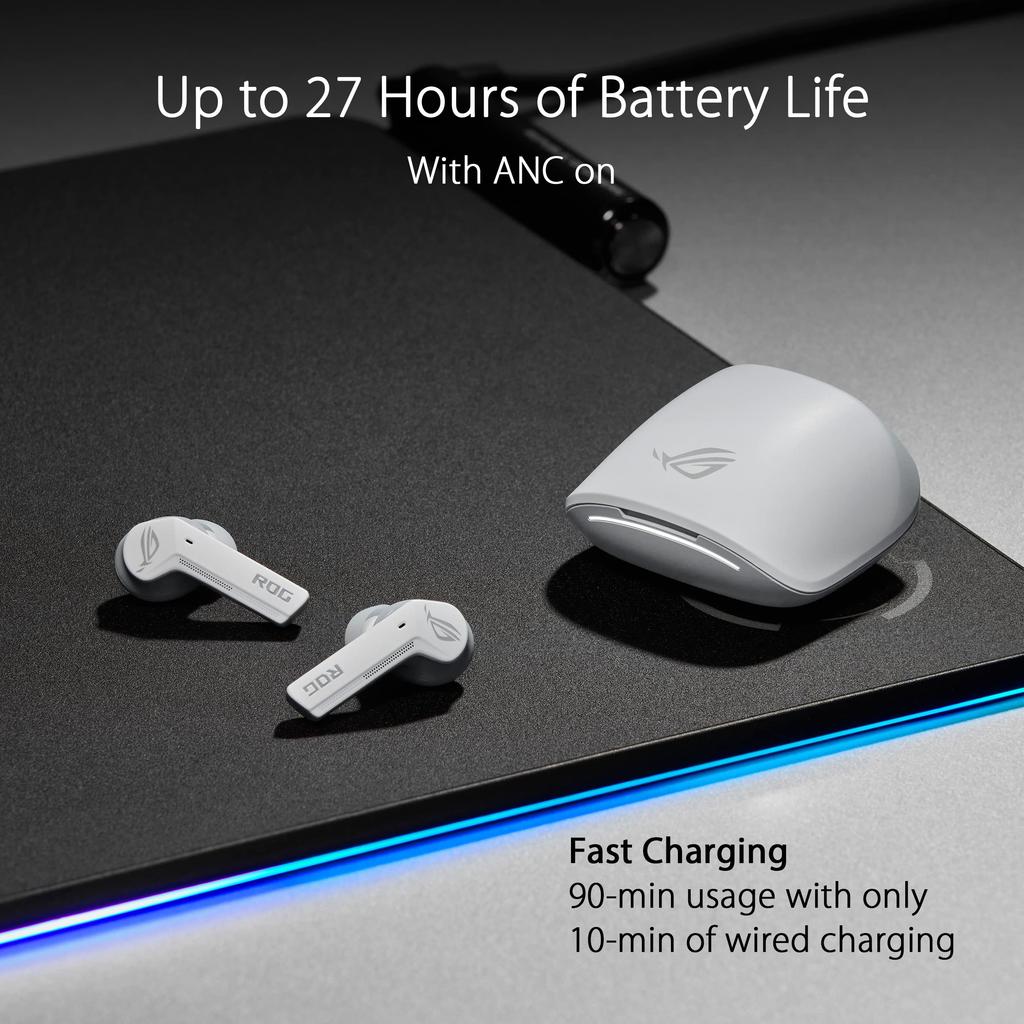 ASUS ROG Cetra True Wireless Herní sluchátka Latence Hluk Bezdrátové nabíjecí pouzdro Až 27 hodin výdrže baterie IPX4 Bílá (Nízké Bluetooth, Rušení,