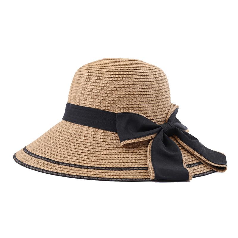 New Straw Hat Summer Adult Women Outdoor Bow Ribbon Sun Hat Outdoor Large Brim Sunscreen Girls Visor Caps