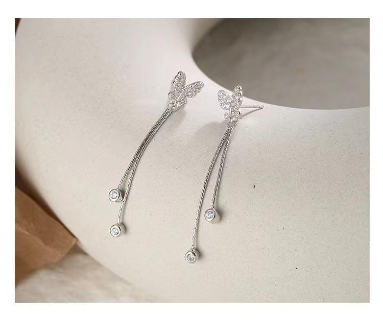 999 Pure Silver Butterfly Tassel Stud Earrings - Elegant Summer Trend