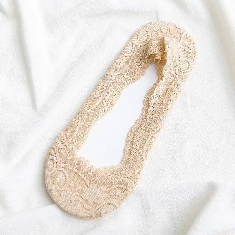 

упаковка Женские летние носки для девочек Silica Transparent Lace Boat Socks для девочек из хлопка Невидимые противоскользящие носки No Slip No Show Socks one size телесный