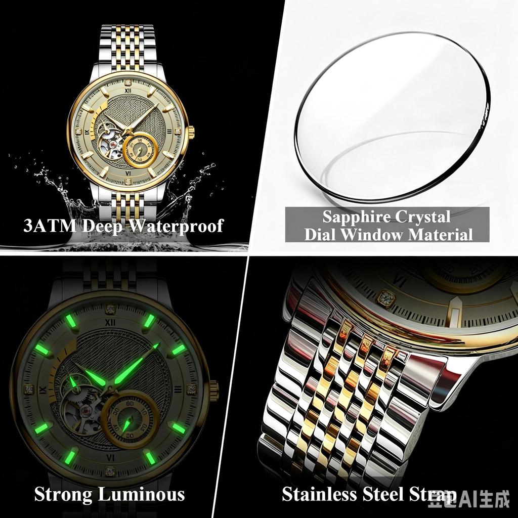 Man Wristwatch Luminous Hollow Tourbillon Stainless Steel Clock Mechanical Automatic Men's Watch