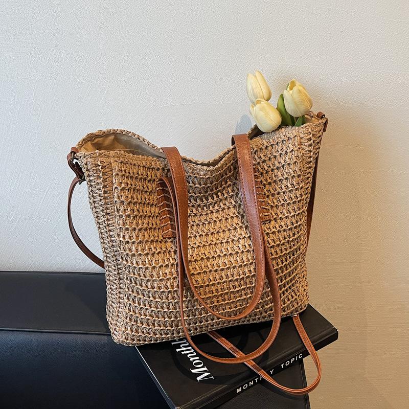 

Соломенная сумка женская новая модная простая большая вместительная сумка на плечо повседневная сумка-тоут женская сумка