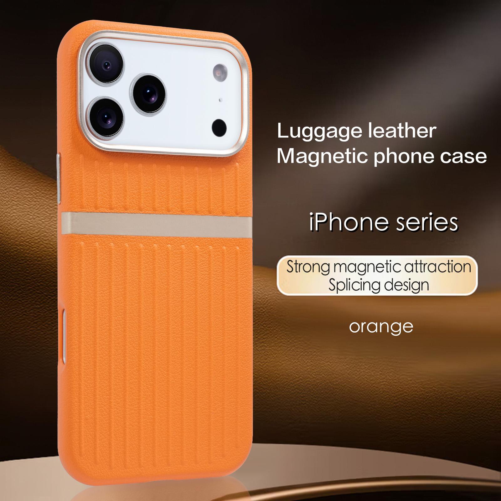 

Luggage Pu Leather Color-Block Phone Case For iPhone Air 17 16 15 14 13 Pro Max Magnetic Cover New Arrival Anti-slip iPhone 15 Pro Max оранжевый