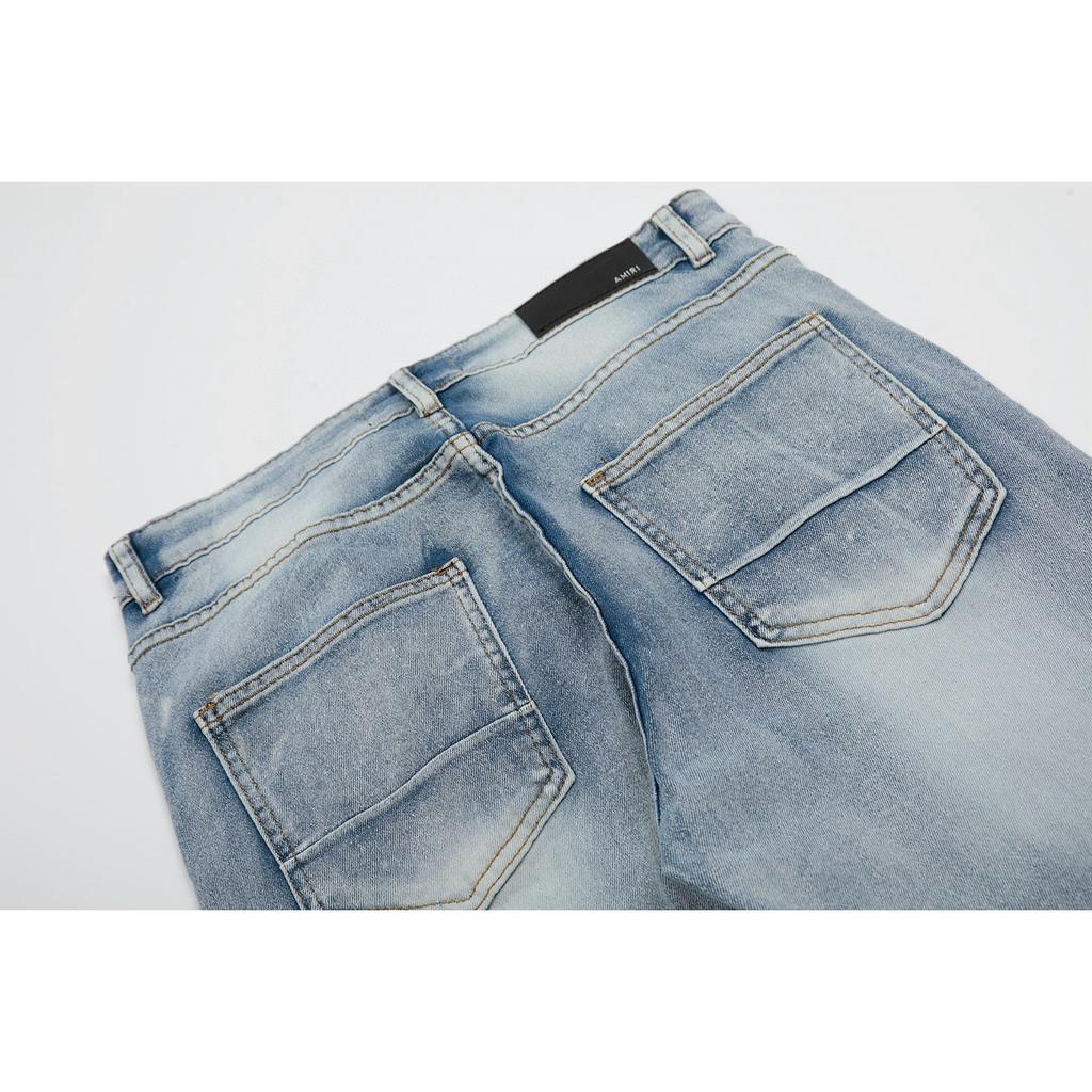 M40 Amiri Men's and Women's American Style Trendy Jeans with Fabric Patches, Holes, Embroidery, Casual and Fashionable High Street Pants