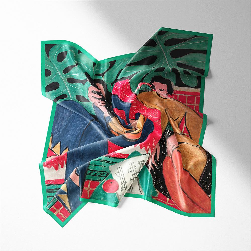 53CM Twill Silk Scarf Woman Music Party Painting Square Scarves Wraps Bandana Small Hijab Silk Foulards Tie Headband Neckerchief