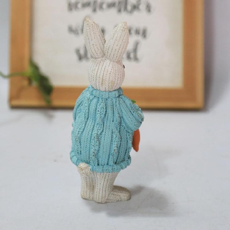 Easter Bunny Figurine Resin Woven Rabbit Statue Party Background Decor Accessory