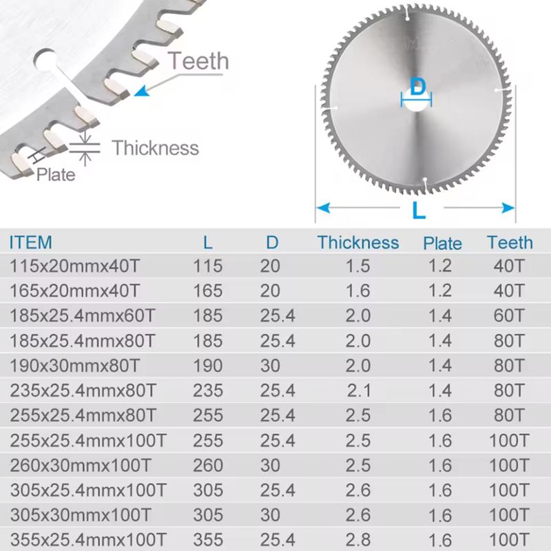 Aluminum specific circular saw blade 115/190/235/250/260/305mm for cutting aluminum, non-ferrous metals, hard alloy saw blades