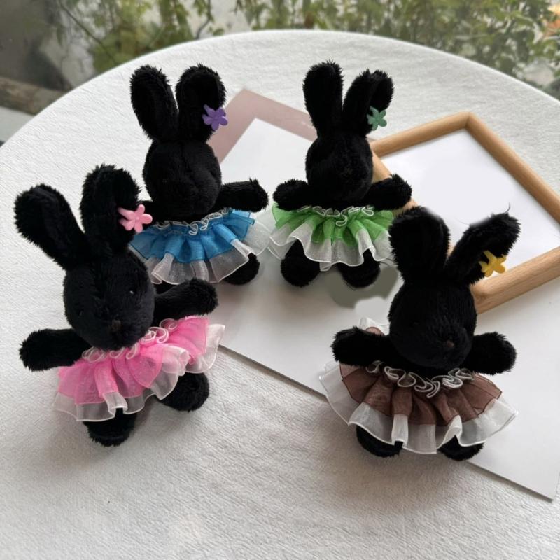 Lovely Rabbits Toy Keychain Soft Plush Pendant Key Chain Cartoon Animal Shaped Keyrings Ornament Stylish Bag Charm