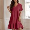 Ladies' Casual And Fashionable Solid Color Dress, Loose Short Sleeved Waist Cinched Dress